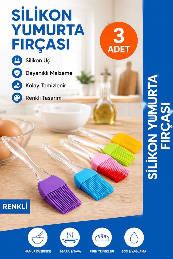 Elif mağazacılık Silikon Yumurta Hamur Fırçası Silikon Uçlu Yumurta Fırçası Renkli