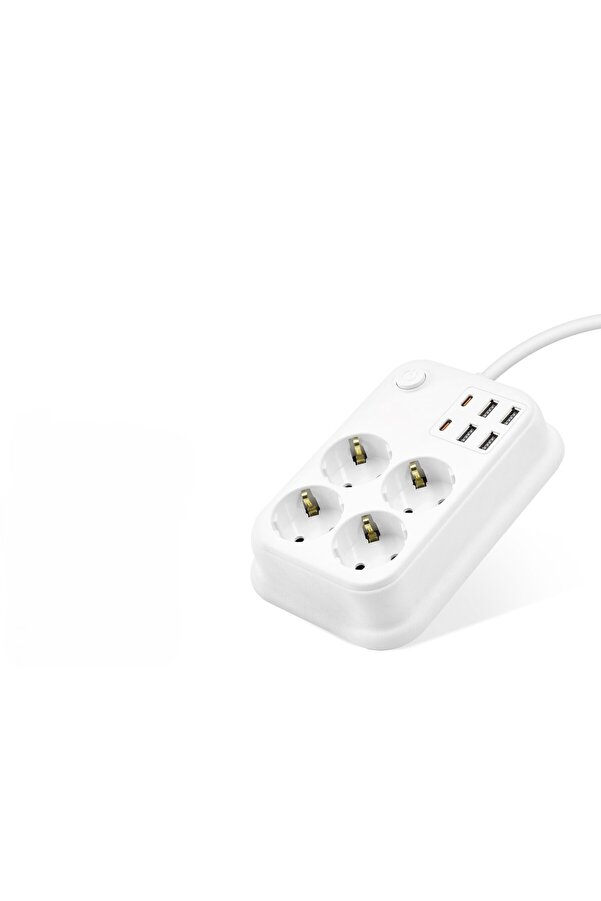 Evi̇mdeyokyok Topraklı Termal Akım Korumalı Uzatma Kablosu Anahtarlı 4 Pri̇z 4 Usb 2 Type-C 2 M Beyaz Sh4629