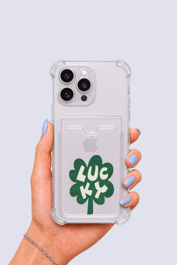 Movera İphone 15 Pro Max Kartlıklı Lucky Yonca Desenli̇ Kılıf - Movera4284-5217