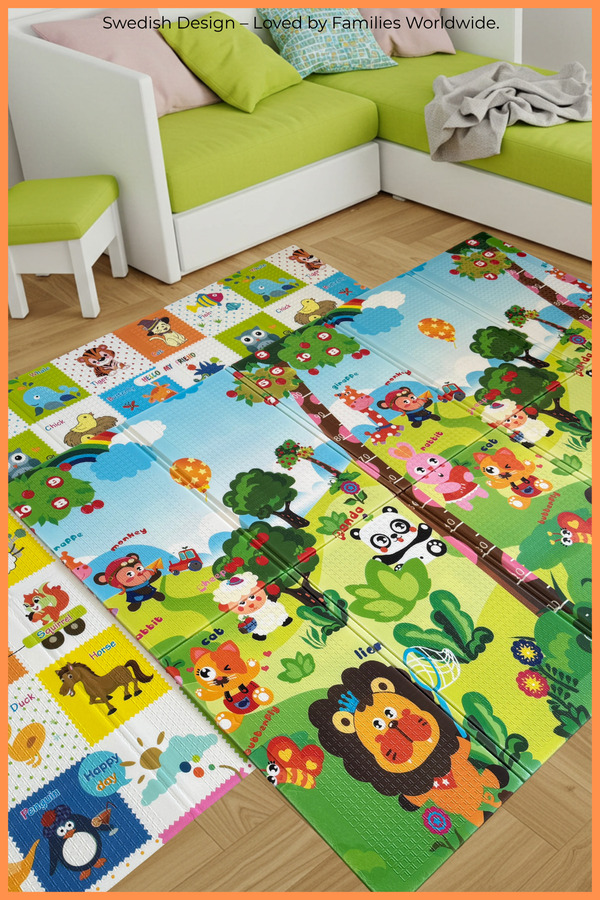 Sweden Baby Happy Jungle Çift Taraflı Katlanabilir Oyun Halısı ve Matı Premium Seri – Taşıma Çantalı