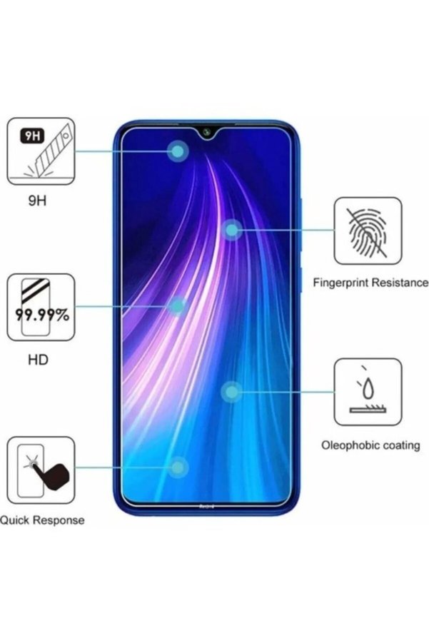 Ethab Ticaret Glb-Stl41414 Redmi Note 8 Uyumlu Premium Ekran Koruyucu 9H Sert Temperli Kırılmaz Cam Koruma Şeffaf