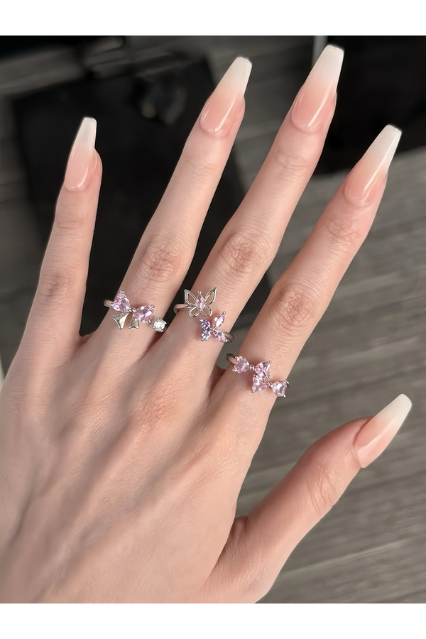 YZbuy Kombin Yüzük Seti Pembe Taşlı Ayarlanabilir Yüzük – Altın Kaplama