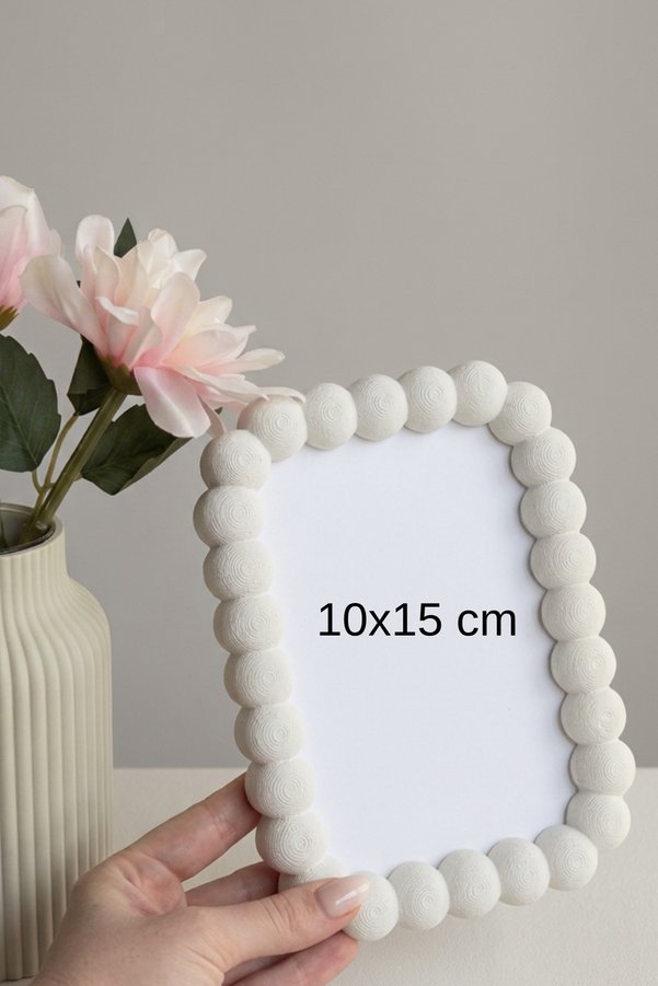 BRE HOME Baloncuk / Bubble Tasarım Beyaz Fotoğraf Çerçevesi - Minimalist Masa Üstü Çerçeve