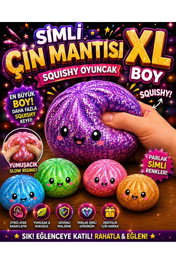 KALİA HOME Simli Çin Mantısı Squishy Dumbling XL Boyut Slime Sukuşi