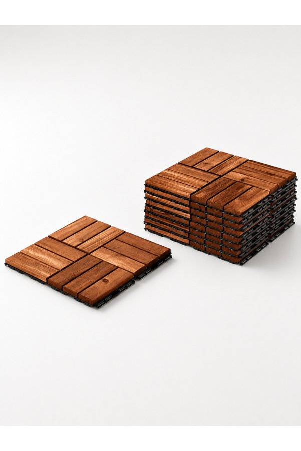 homenter Akasya Ahşap Yer Döşemesi 30x30x2 cm Kahverengi | Klik Sistemli Balkon Teras Bahçe Havuz ve Dış Mekan Zemin Karosu