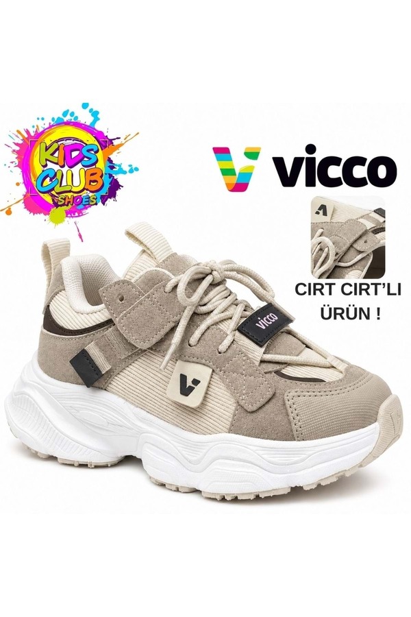 Vicco Ceni Süs Bağcıklı Cırt Cırtlı Ortopedik Çocuk Spor Ayakkabı BEJ