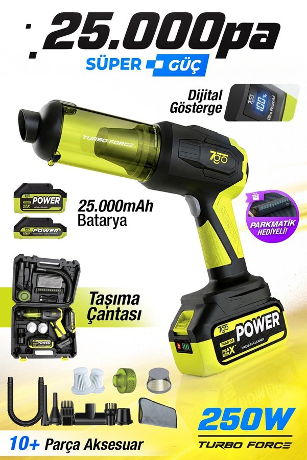 7GO 7GAB-04 25.000 Pa Şarjlı Araç Süpürgesi ve Hava Üfleme Makinesi – 90.000 RPM Fırçasız Motor 2's