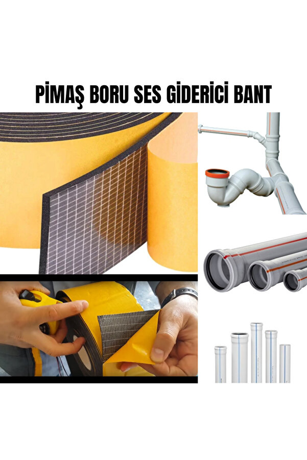 Evi̇mdeyokyok Pi̇maş Gi̇der Borusu Ses Yalıtımı Kauçuk Bant Yapışkanlı 10Cm X 10Metre