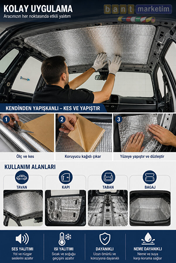 Evi̇mdeyokyok Araç Oto Ses Yalıtım Alümi̇nyum Kauçuk Levha 9Mm 50Cmx50Cm
