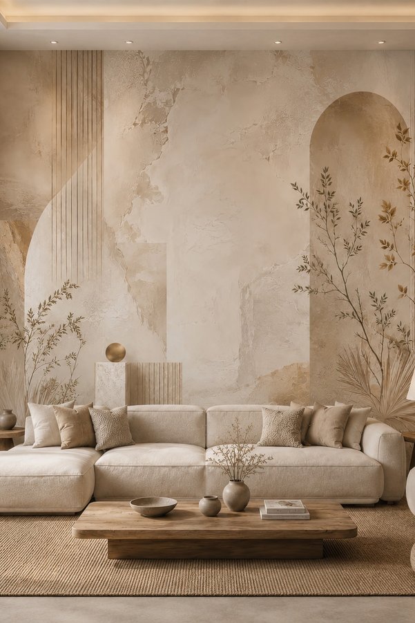 dreamwall Sessiz Denge Mermer Görünümlü Boho Tek Parça Tekstil Duvar Kağıdı