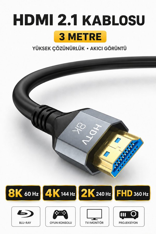 CONOCER Ultra Yüksek Hızlı 8k Hdmi 2.1 Kablo 4k 144hz Hdmi Kablosu 3 Metre Hdtv Kablosuuyumlu