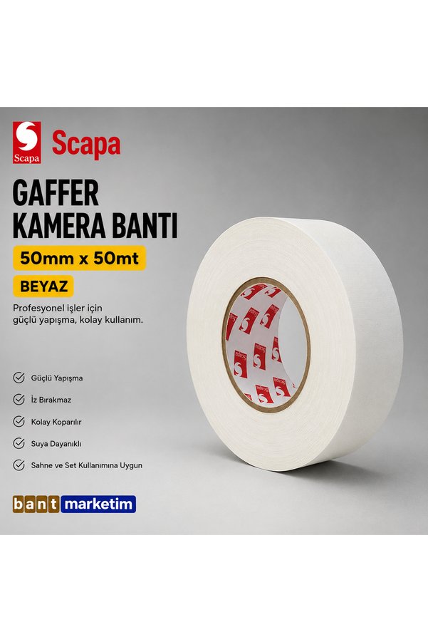 BantMarketim Scapa 3101 Gaffer Kamera Bandı Tamir Bandı 50mmx50mt Beyaz