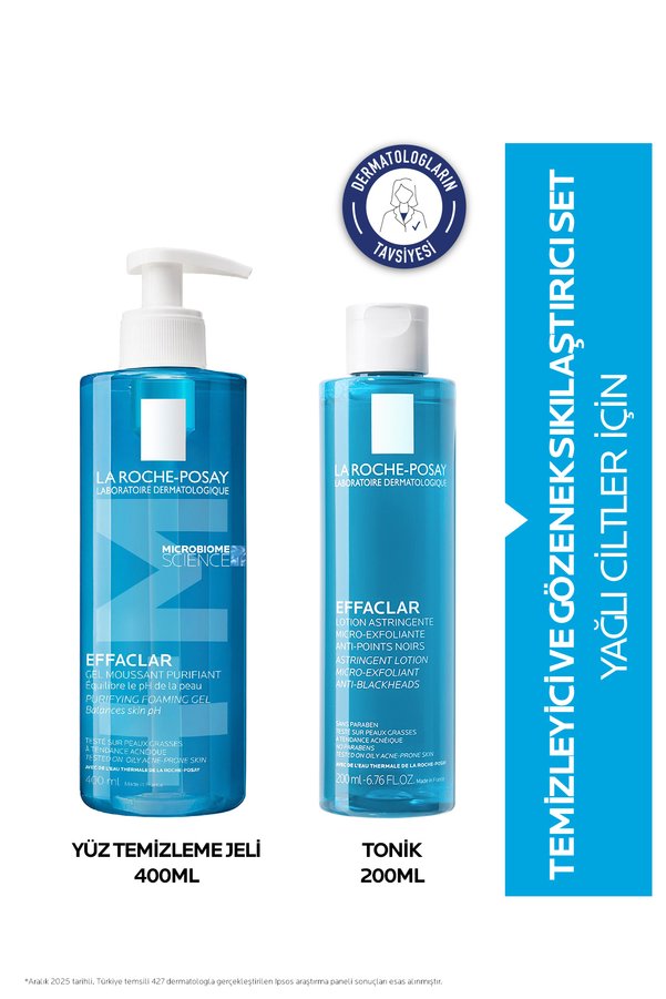 La Roche Posay Yağlı Ciltler İçin Cilt Bakım Seti: Effaclar Yüz Temizleme Jeli 400 ml & Sıkılaştırıcı Tonik 200 ml