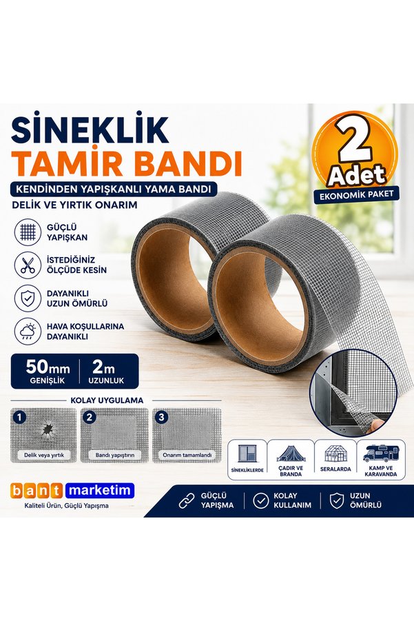 Evi̇mdeyokyok Si̇nekli̇k Tami̇r Bandı 50Mm X 2M Kendi̇nden Yapışkanlı Yama Bandı Deli̇k Ve Yırtık Onarım (2 Adet)