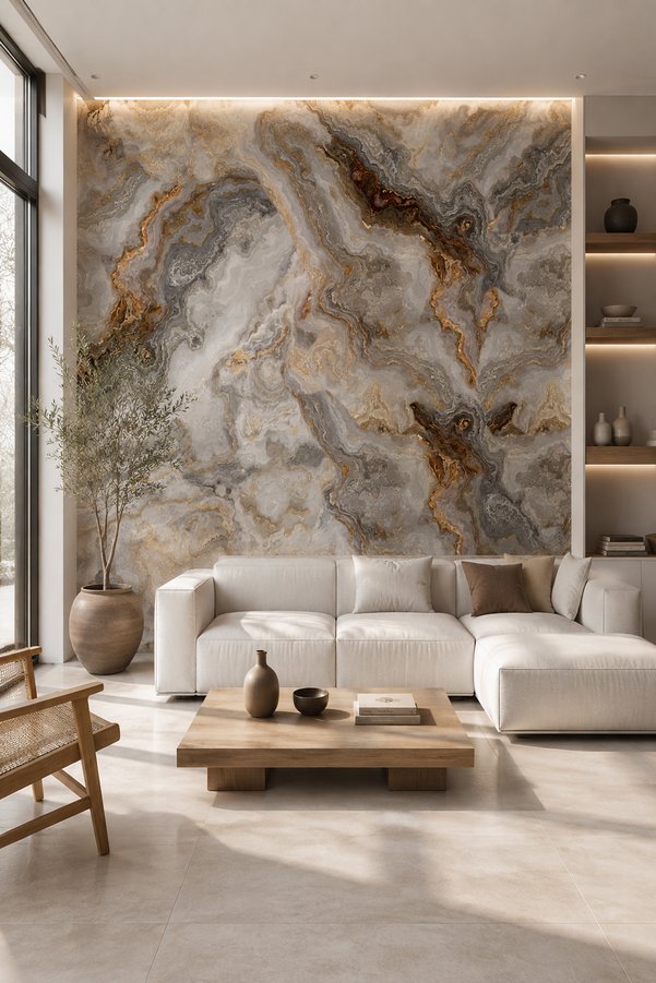 dreamwall Mermer Desenli Silinebilir Sağlık Dostu Tekstil Duvar Kağıdı