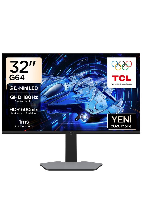 TCL 32G64 31 5 İnç QHD QD-Mini LED Oyuncu Monitörü 180 Hz 1 ms GTG HDR600 FreeSync