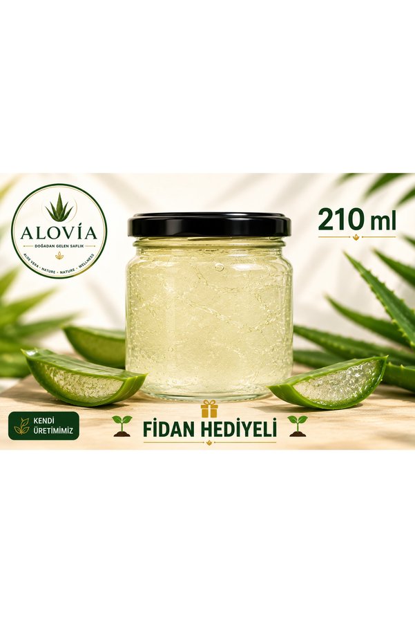 Alovia %100 Doğal Aloe Vera Jeli 210 ml Cam Kavanoz - Katkısız Taze Aloe Vera Jel-Fidan Hediyeli