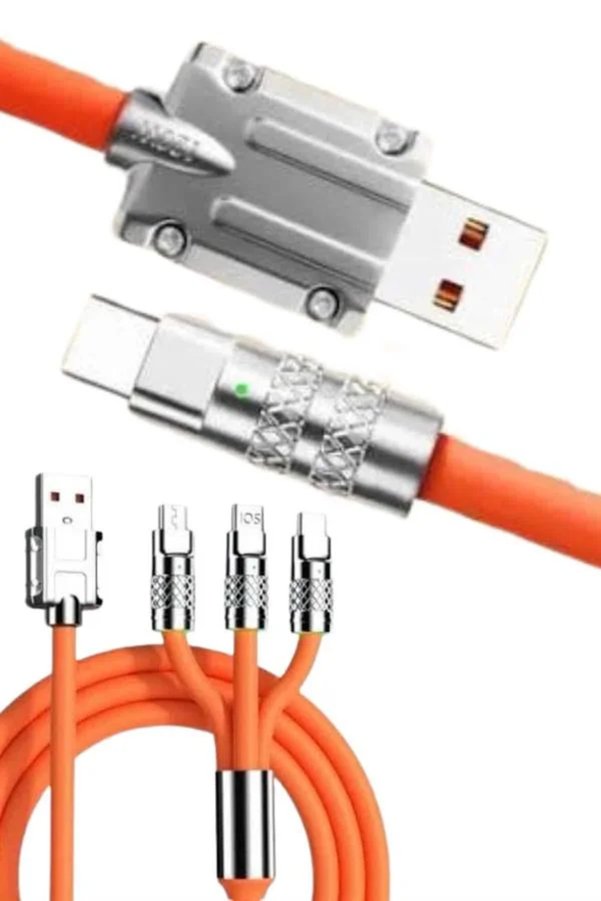 Trivogue 120W 3 İn 1 Uyumlu Silikon Şarj Kablosu Hızlı Şarj Kablosu