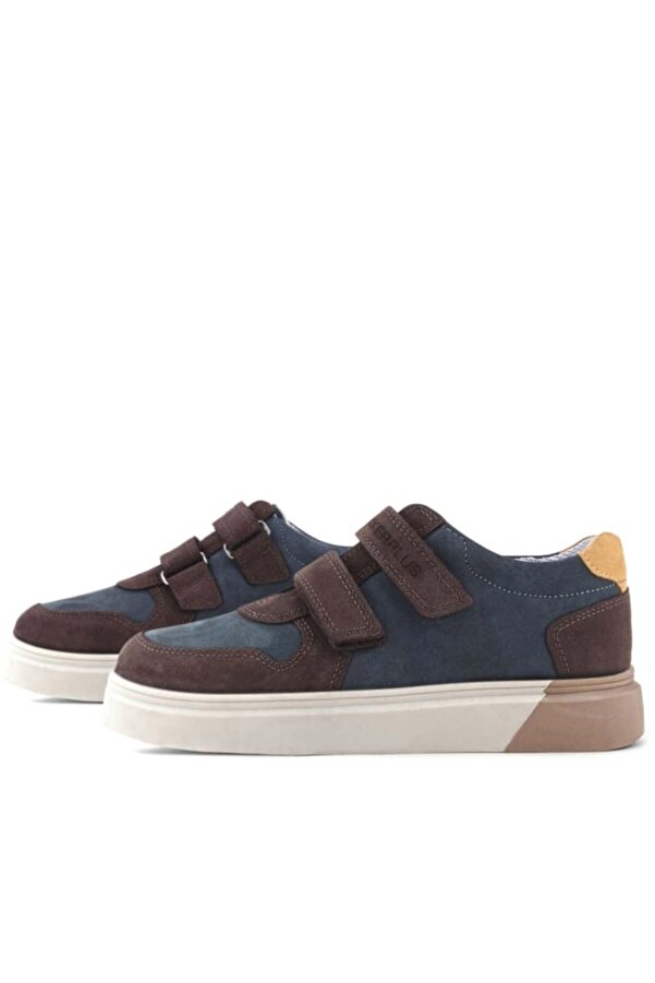 Ortopedi̇kal Rakerplus 3751-Kmas Kahve Koyu Mavi̇ % 100 Haki̇ki̇ Deri̇ Cırtlı Erkek Çocuk Sneaker