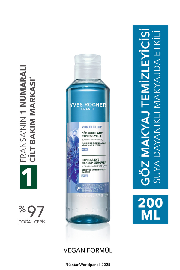 Yves Rocher Tüm Ciltler Çift Fazlı/Yoğun Makyaja Özel Rahatlatıcı Göz Makyaj Temizleyici-Pur Bleuet-200ml