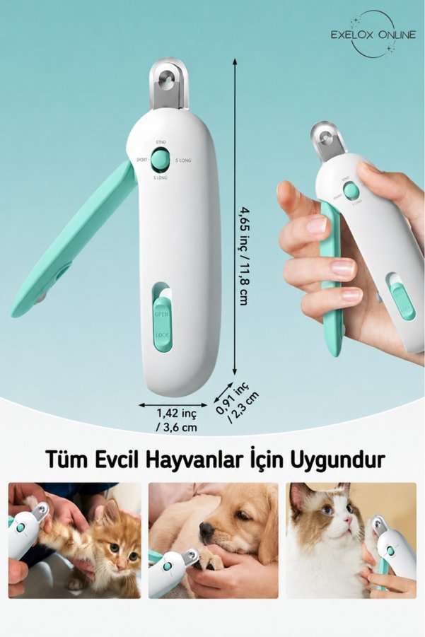Exelox Törpülü Hazneli Ayarlanabilir Kedi Tırnak Makası Kedi Tırnak Kesme Aleti 1-3 5 mm Kademeli