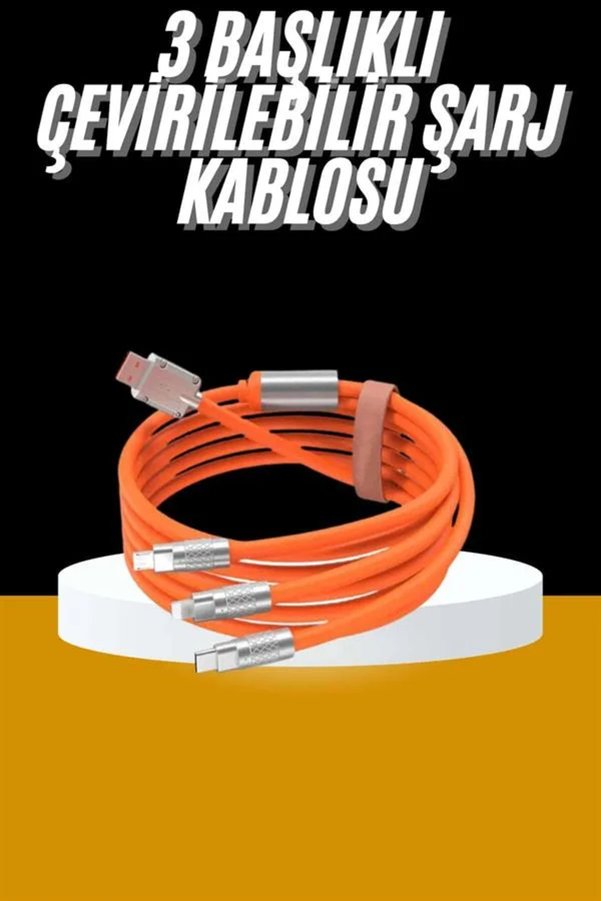 Trivogue 120W 3 İn 1 Uyumlu Silikon Şarj Kablosu Hızlı Şarj Kablosu