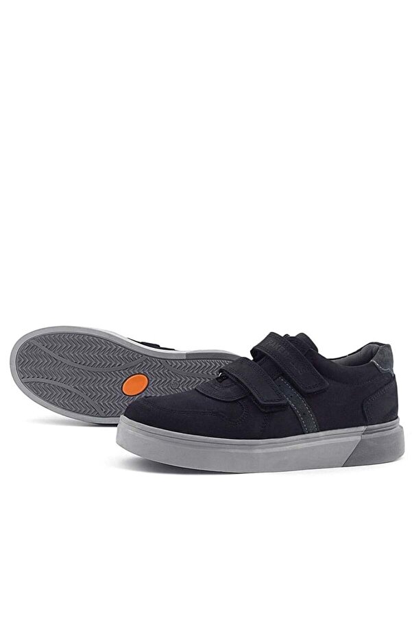 Ortopedi̇kal Rakerplus 3751-Snggr Si̇yahnubuk-Gri̇ Gri̇ Tbn % 100 Haki̇ki̇ Deri̇ Cırtlı Erkek Çocuk Sneaker