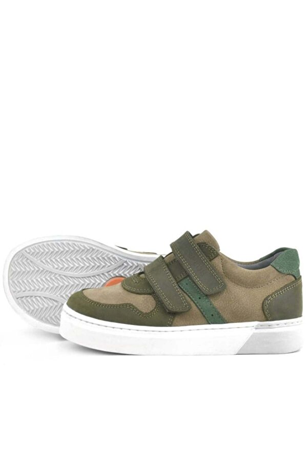 Ortopedi̇kal Rakerplus 3751-Hky Haki̇ % 100 Haki̇ki̇ Deri̇ Cırtlı Erkek Çocuk Sneaker Günlük
