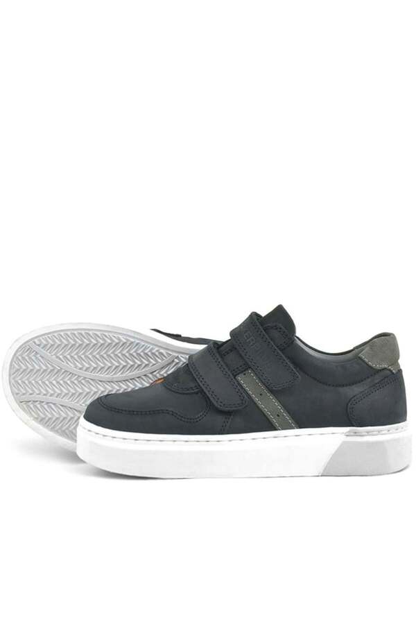 Ortopedi̇kal Rakerplus 3751-Sgn Si̇yah Gri̇ Beyaz Tbn % 100 Haki̇ki̇ Deri̇ Cırtlı Erkek Çocuk Sneaker Günlük