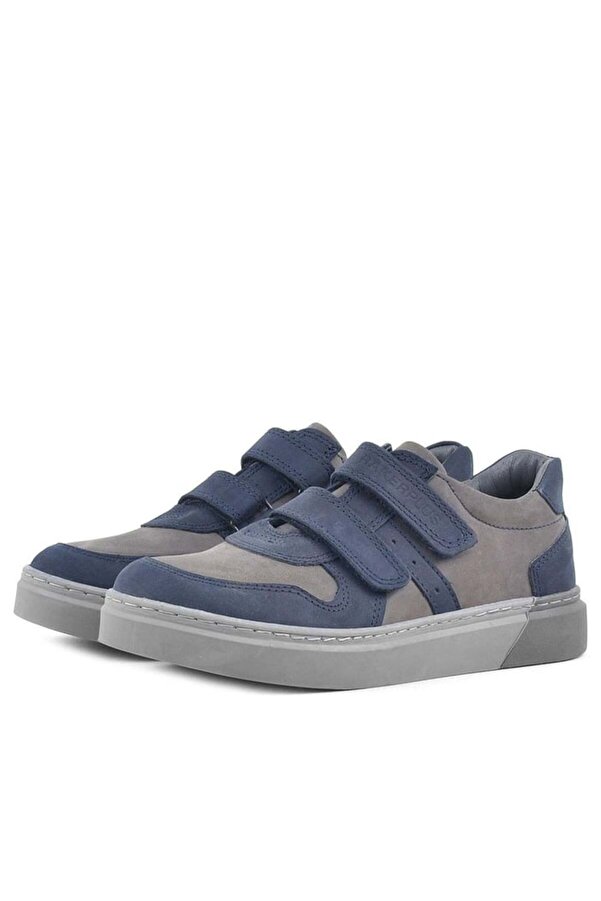Ortopedi̇kal Rakerplus 3751-Lng Laci̇vert Gri̇ % 100 Haki̇ki̇ Deri̇ Cırtlı Erkek Çocuk Sneaker Günlük