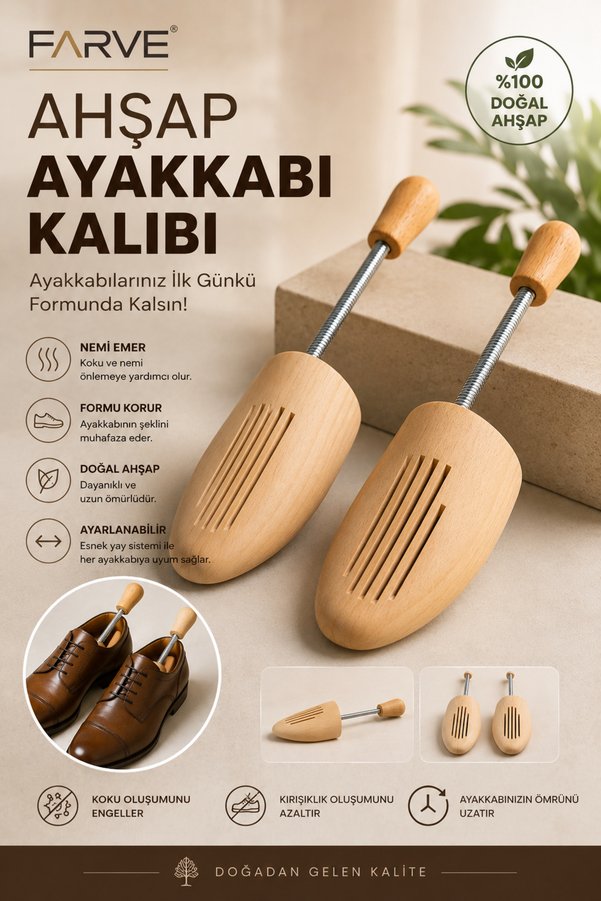 Farve Ahşap Ayakkabı Kalıbı – Yaylı Ayakkabı Şekillendirici 42-43