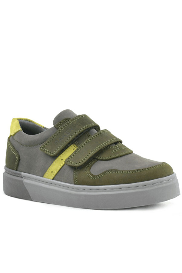 Ortopedi̇kal Rakerplus 3751-Hkgr Haki̇ Gri̇ % 100 Haki̇ki̇ Deri̇ Cırtlı Erkek Çocuk Sneaker Günlük