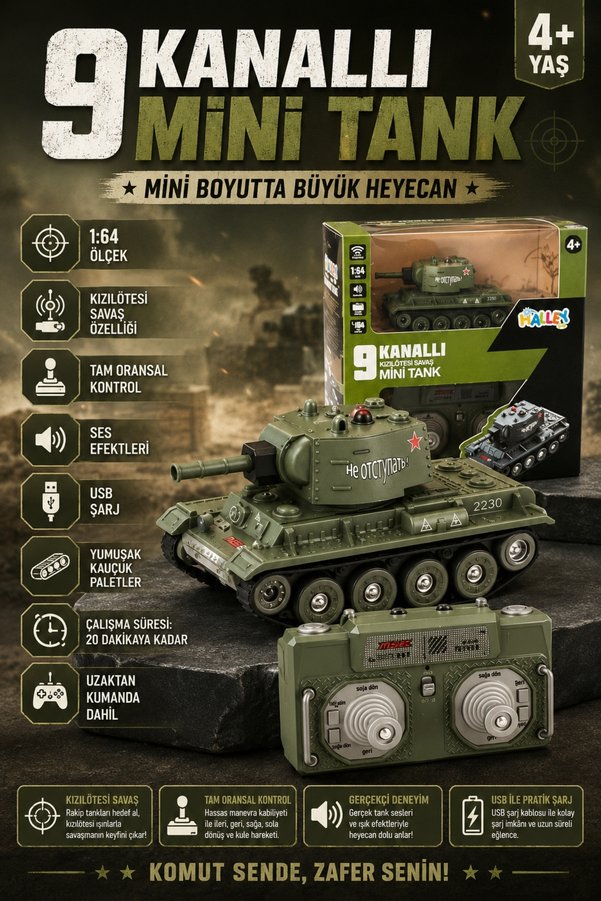 Penthouse 1:64 Uzaktan Kumandalı 9 Kanallı Mini Tank Kızılötesi Savaş Modlu Sesli RC Tank