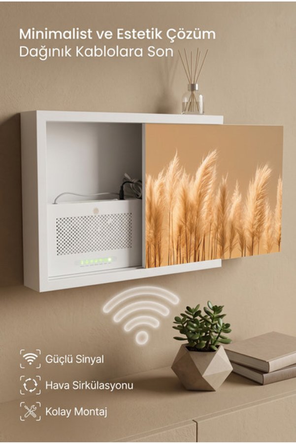 wudie Dekoratif Sürgülü Ahşap Wifi Kutusu Priz Sigorta Kutusu Saklama Duvar Tipi Modem Kablo Gizleme