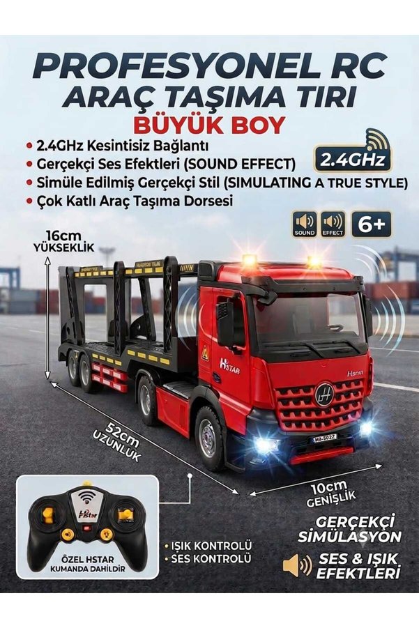 Boratila Toys Büyük Boy 2.4 GHZ Uzaktan Kumandalı Araç Taşıyıcı Konteyner Tırı Full Fonksiyon RC Tır
