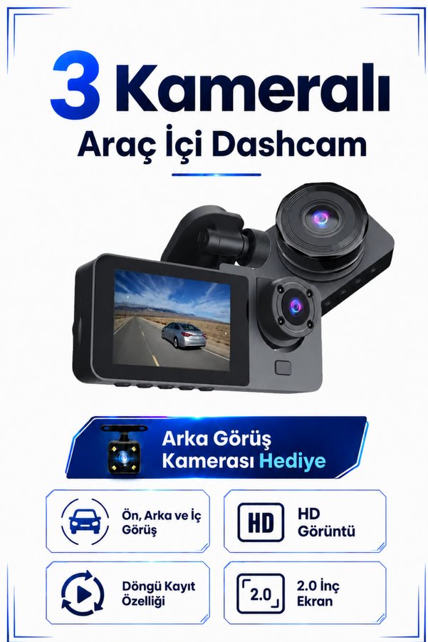 SEYUTECH Araç İçi Hd Kamera 3 Kameralı Wifi Özellikli 1080P Full Hd Gece Görüşlü G-Sensör Dashcam
