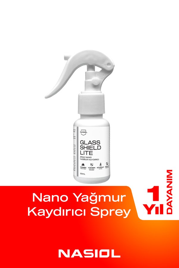 Nasiol Glasshield Lite Nano Yağmur Kaydırıcı-Cam Yüzey Seramik Kaplama Spreyi-1 Yıl Dayanım-50ml