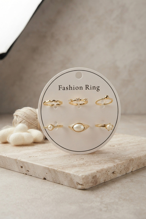 Evi̇mdeyokyok Gold Renk Pi̇ri̇nç Vi̇ntage Detaylı 6 Lı Yüzük Seti̇ Byk4315 Tj-Byk4315