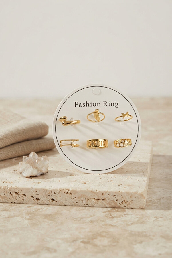 Evi̇mdeyokyok Gold Renk Pi̇ri̇nç Bohem Detaylı 6 Lı Yüzük Seti̇ Byk4309 Tj-Byk4309