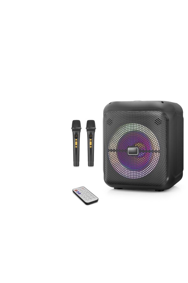 Evi̇mdeyokyok Çi̇ft Karaoke Mi̇krofonlu Bluetooth Hoparlör Fm Radyo 20W 10.5 İnç Rgb Kumandalı Si̇yah Ndr2210