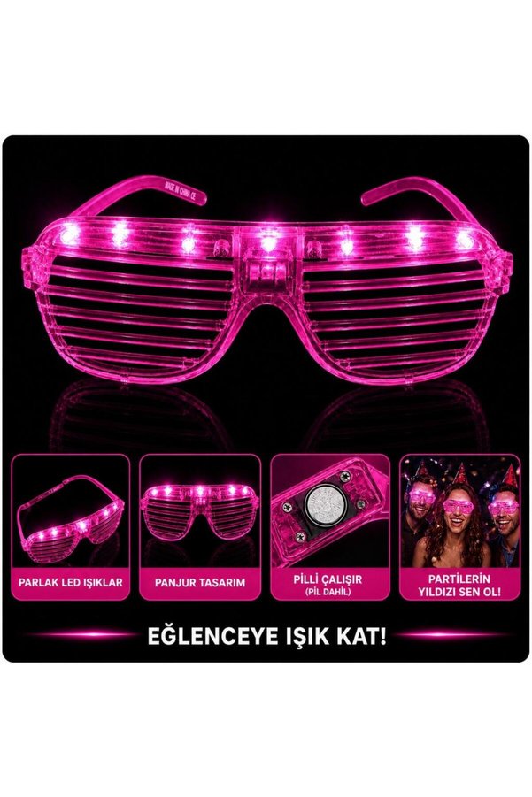 Nw Nessiworld Led Işıklı Panjur Parti Gözlüğü Pembe Renk Shutter Gözlük