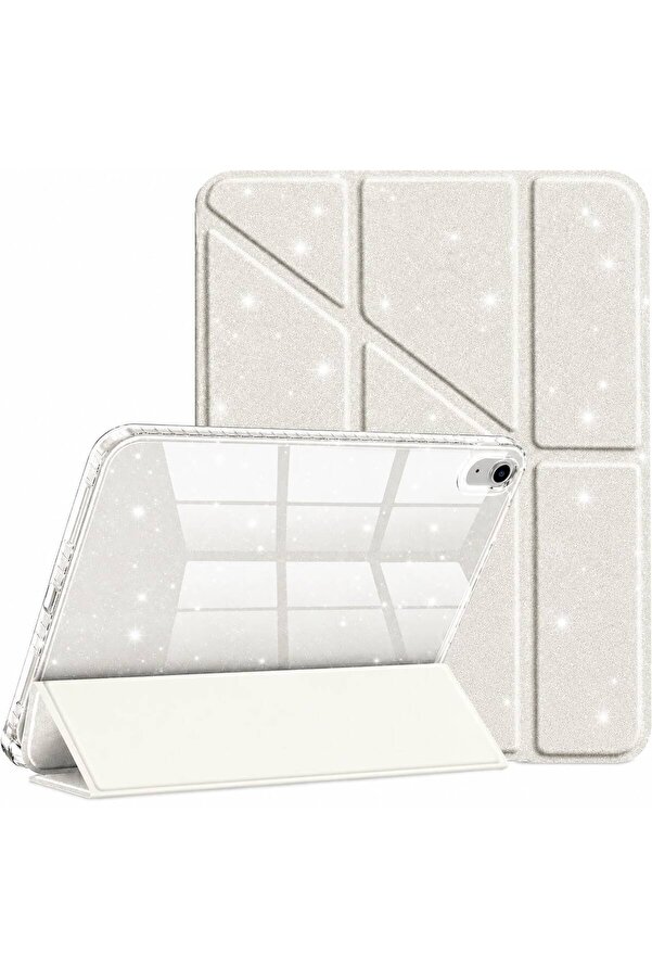 m.tk moveteck iPad 11.Nesil A16 11inç/10.Nesil 10.9 inç Uyumlu Kılıf Simli Işıltılı Parlak Kalem Bölmeli Standlı Trifolding Case