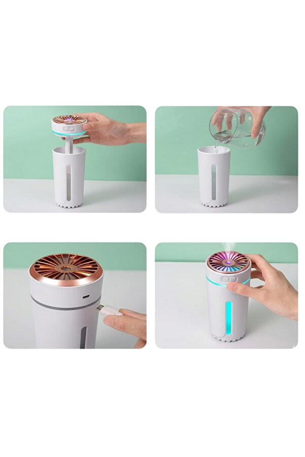 Bezos Araç İçi̇ Hava Nemlendi̇ri̇ci̇ 5 Esans Hedi̇yeli̇ Led Işıklı Usb Buhar Maki̇nesi̇