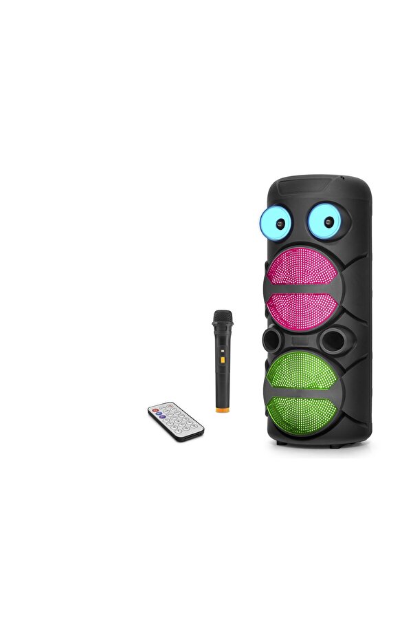 Evi̇mdeyokyok Bluetooth Hoparlör Fm Radyo 2X8 Inç Usb Tf Aux Rgb Mi̇krofonlu Kumandalı - Si̇yah Jbr8809