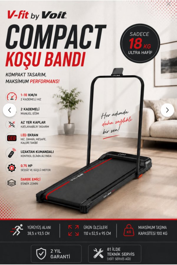 Voit Compact Katlanabilir Koşu Bandı – Manuel Eğimli & Uzaktan Kumandalı