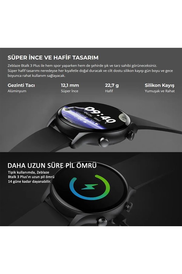 Zeblaze Btalk 3 Plus Akıllı Saat- 1.39" Hd Renkli Ekran-Süper İnce Ve Hafif Tasarım