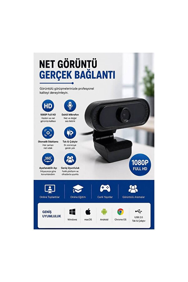 Evi̇mdeyokyok Webcam Orjınal 1080P Hd Konferans Kamera Dahi̇li̇ Mi̇krofon Görüntülü Sohbet Yayın Kamerası Hd Vi̇deo Ae