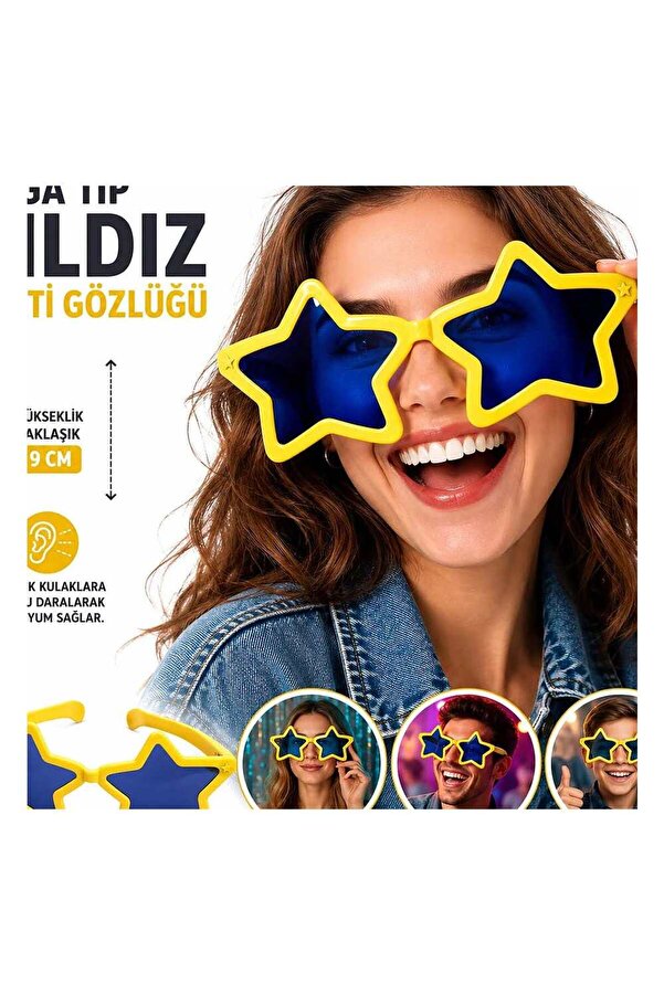 Evi̇mdeyokyok Mega Ti̇p Yıldız Parti̇ Gözlüğü Sarı Renk