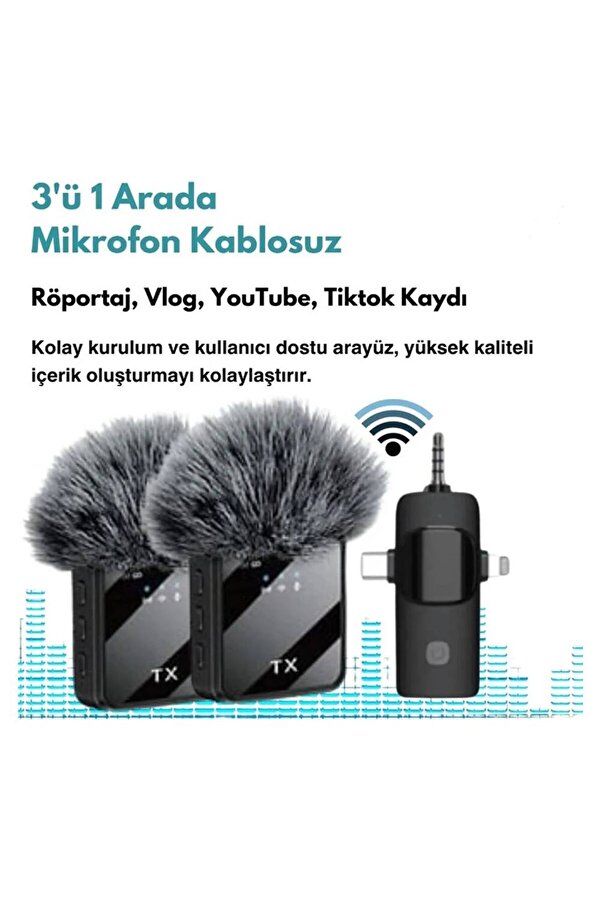 Evi̇mdeyokyok F11 Yüksek Kali̇te Profesyonel 3 In 1 Kablosuz Taşınabi̇li̇r Yaka Mi̇krofonu Tüylü