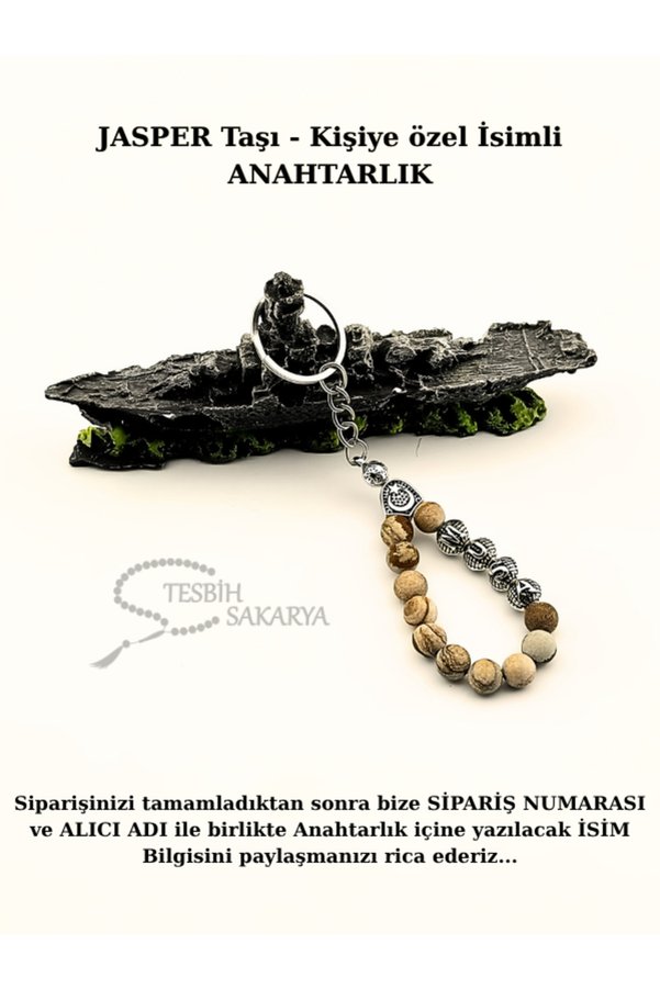 Tesbi̇h Sakarya Jasper Taşı - Ki̇şi̇ye Özel İsi̇mli̇ - Anahtarlık